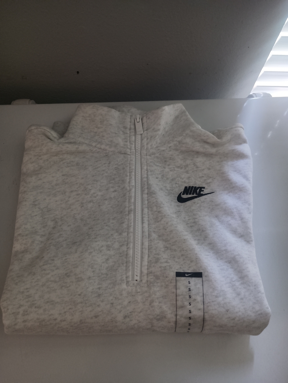 Nike Women’s Light Gray Heather Half-Zip Pullover with Navy Swoosh